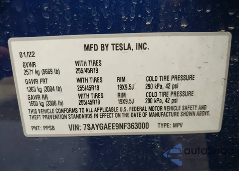 2022 Tesla Model Y Long Range Dual Motor All-Wheel Drive from USA, damaged, VIN 7SAYGAEE9NF363000